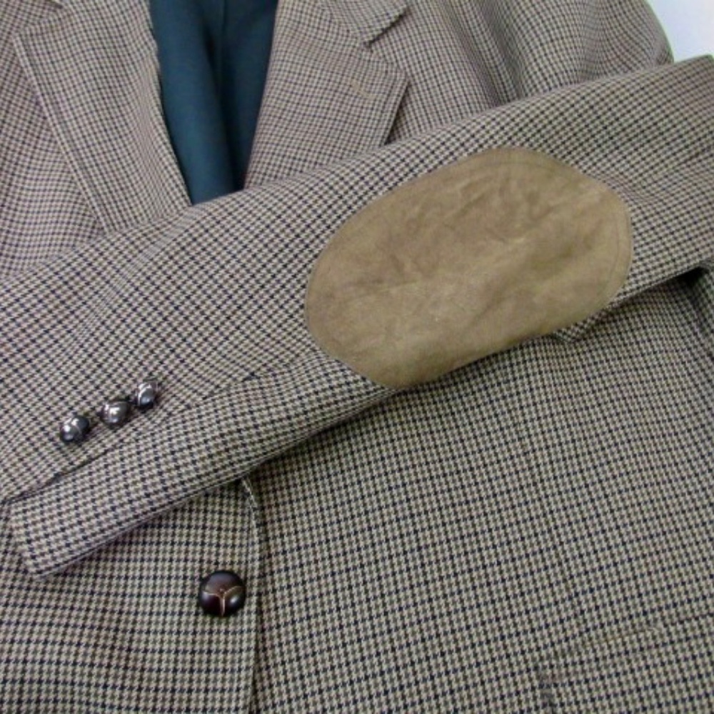 Pendleton USA 100% Wool Sz 48R Brown Houndstooth Elbow Patch Vented Sport Coat - Picture 6 of 16